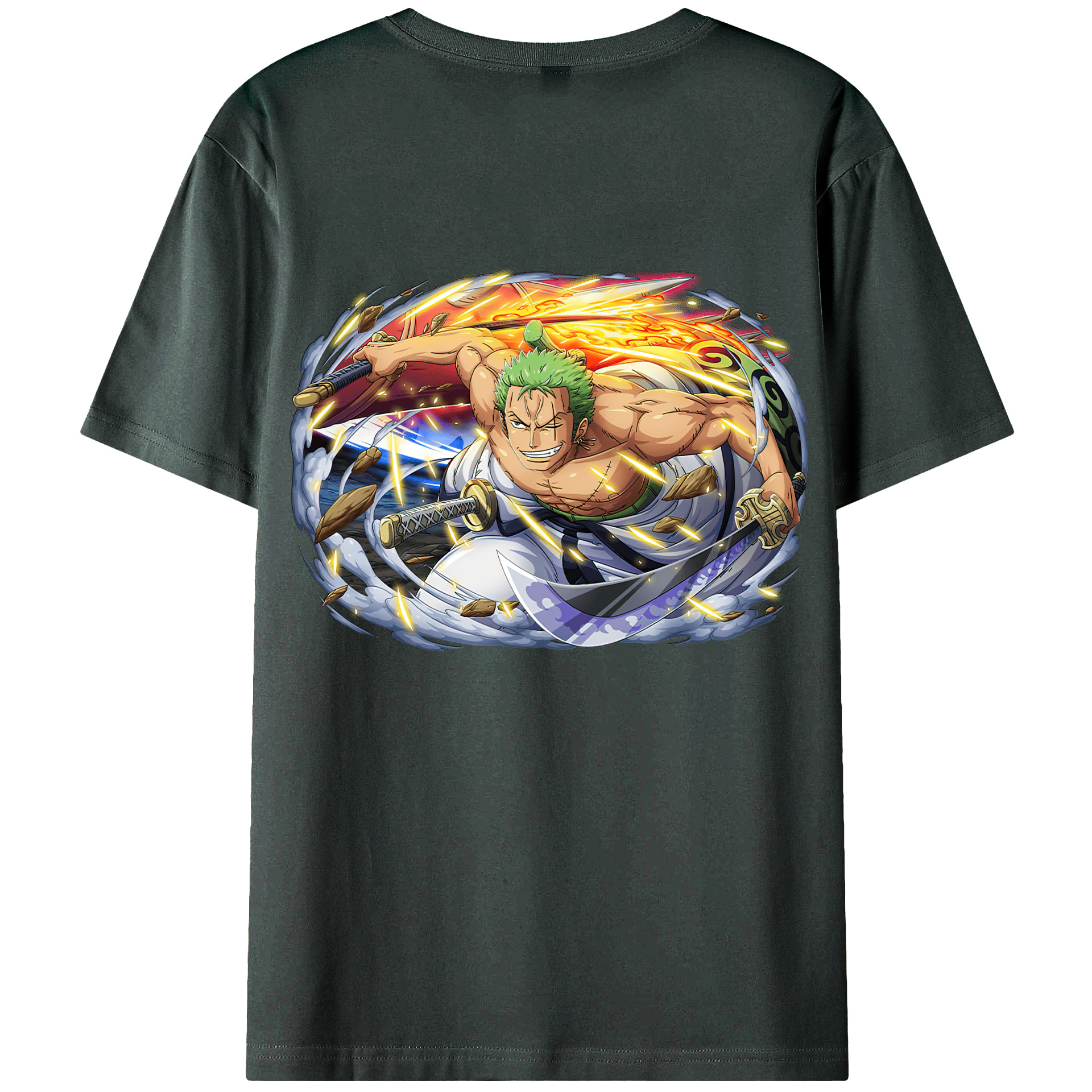 ワンピース ロロノア・ゾロ ONE PIECE Roronoa Zoro 綿100％ メンズ半袖Tシャツ（バックプリント） 通気性